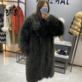 Janefur Winter Warm Long Fluffy Warm Fur Coat Luxury Elegant Turn-down Collar Real Mink Fur Coat