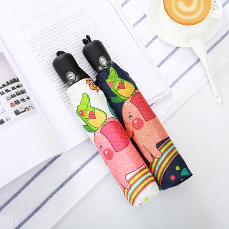 Lovely Classic Cartoon Elephant Sun Umbrella Windproof Aluminum Full Automatic Folding Umbrella for Adults for Business Gifts