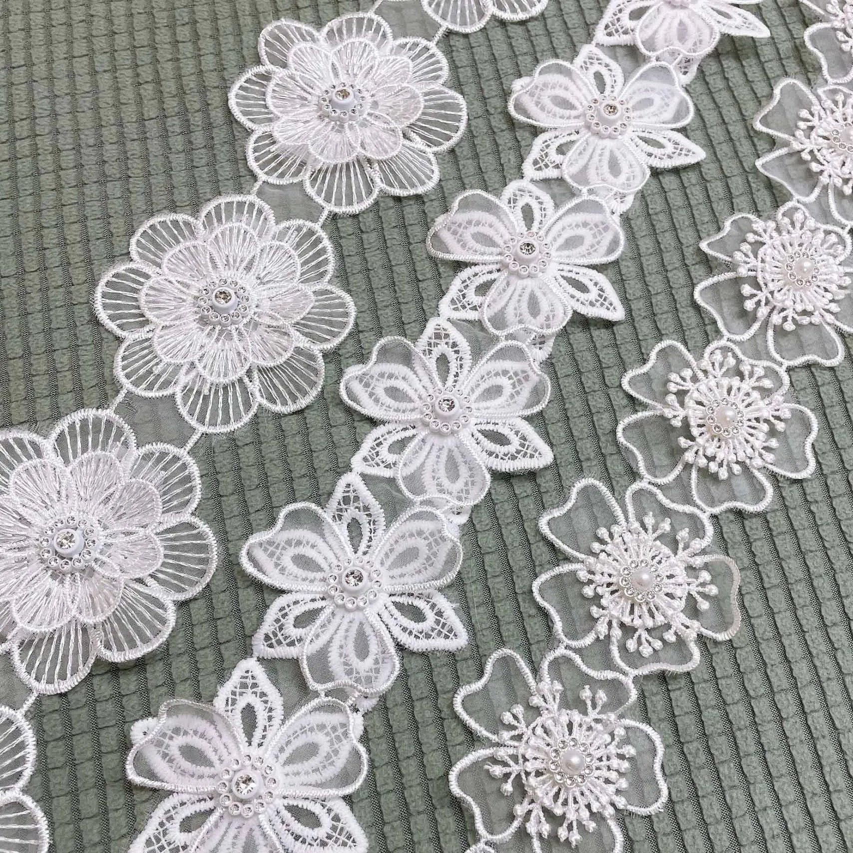 JFL092 Organza Embroidery White Double Lace Beaded Handmade Flowers Diy Dress Dress Decorative Cloth Applique