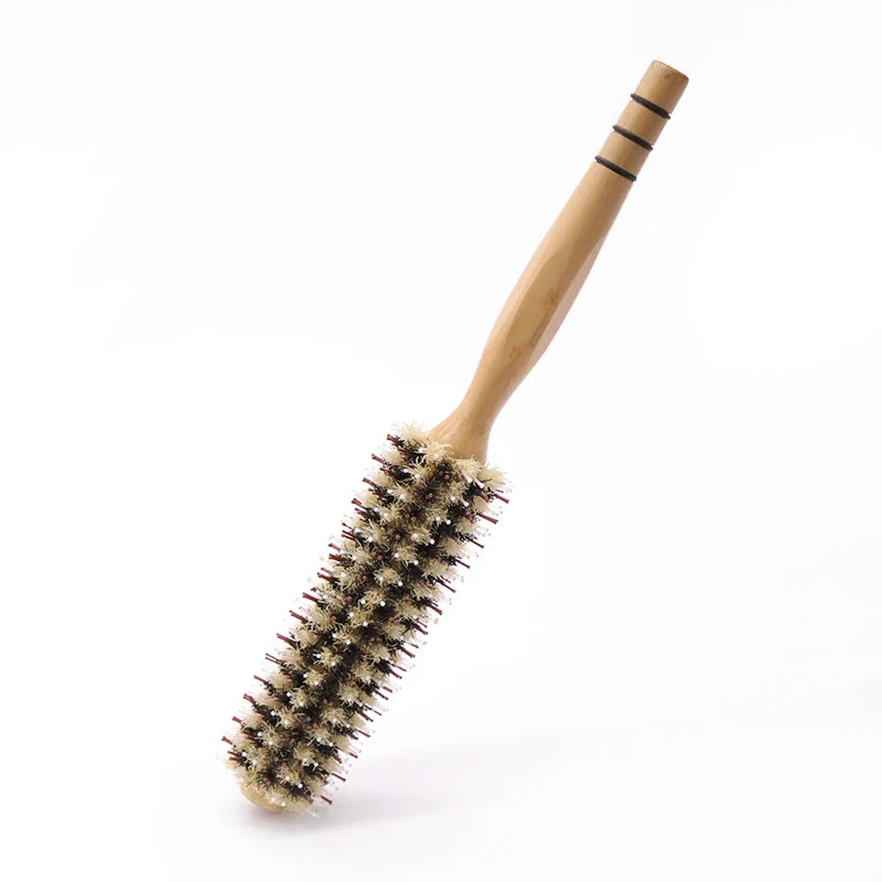 Custom Salon Hair Brush Round Paddle Design with Boar Bristles Made From Natural Wood Rotating Hair Brushes