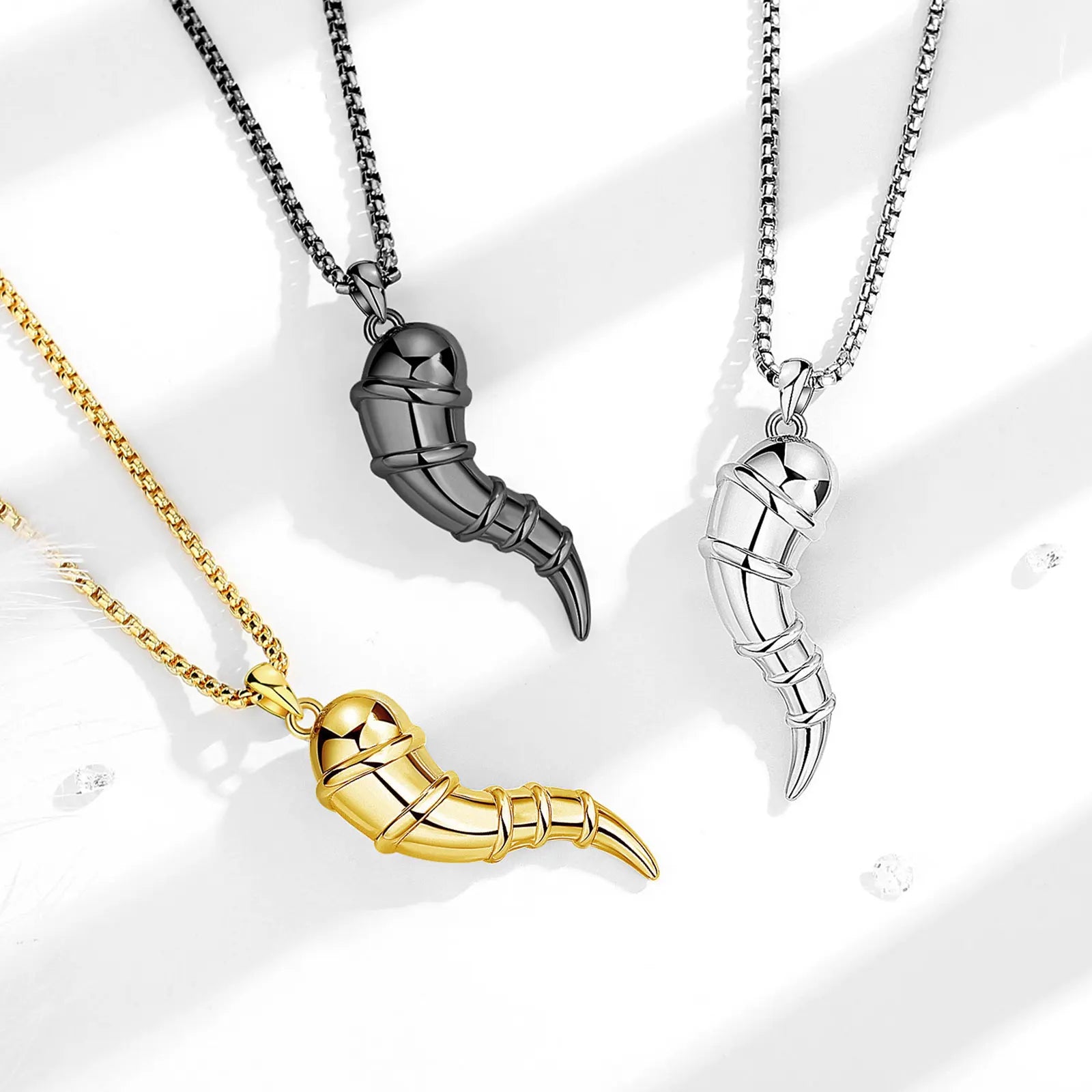 Merryshine Authentic Jewelry Men Women Gold Plated Cornicello Horn Necklace Pendant