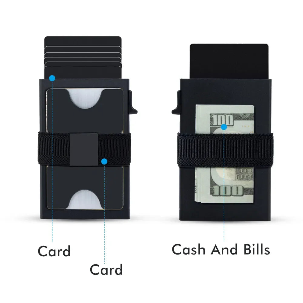 Aluminum Alloy Slim Minimalist Tarjetero Elastic Wallet with for Pop Card Holder RFID Blocking Credit Card Holder