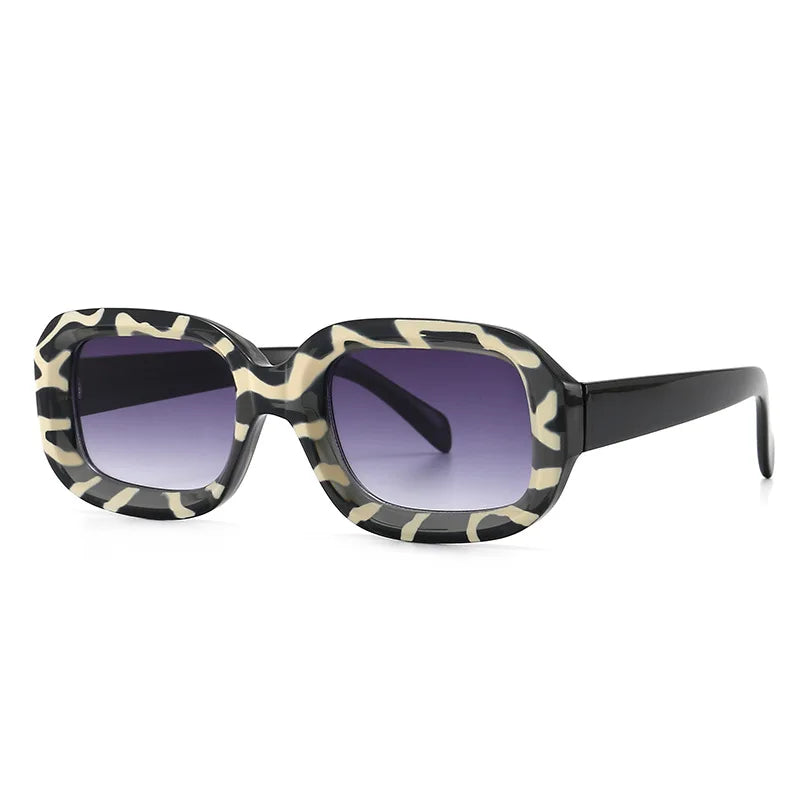 Fashionable Retro Zebra Pattern Square Women's Sunglasses with Gradient Lenses White PC Frame Modern and Stylish for Men Women
