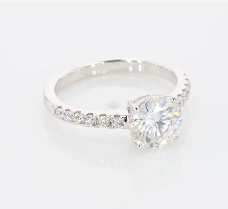 Best Moissanite 18k Gold Ring with 7.5mm 8 Heart & 8arrow Moissanite and Side Lab Diamond
