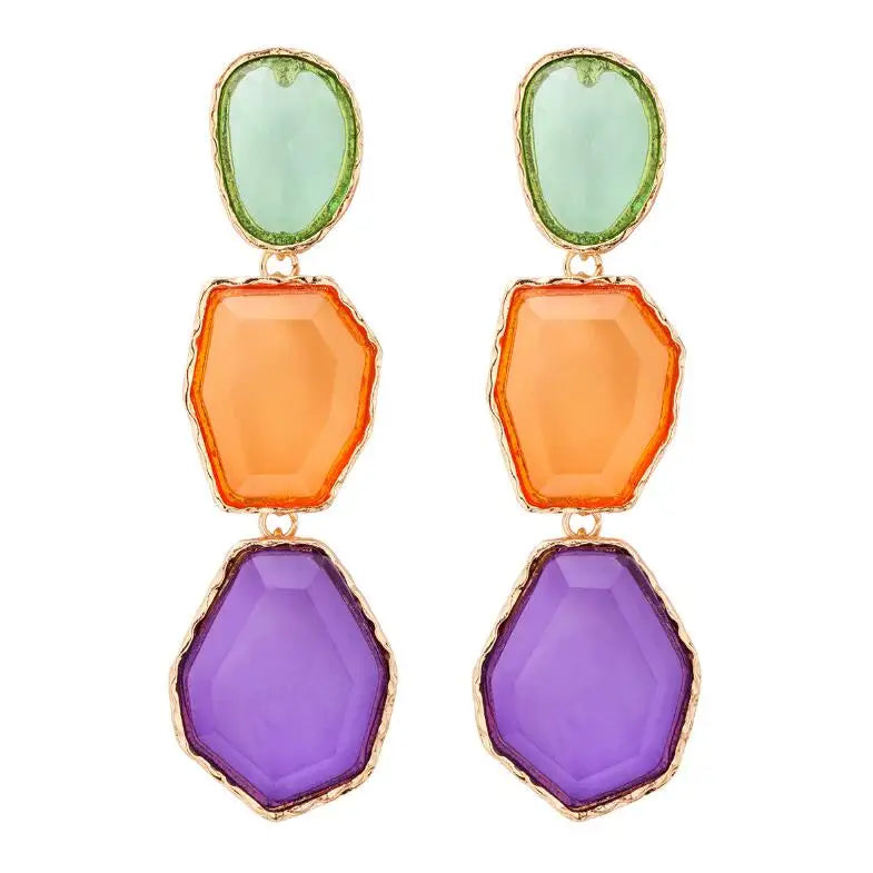 KAIMEI 2025 New Arrival Fashion Jewelry Luxury Irregular Geometric Colored Resin Earrings Geometric Purple Resin Gold Earrings