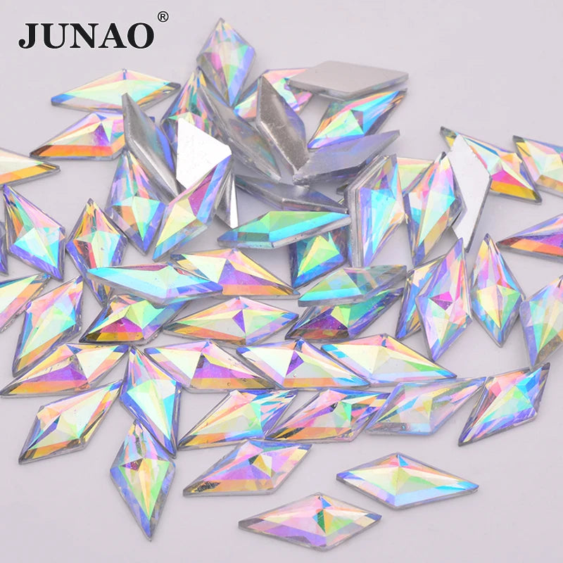 JUNAO 11*18mm Crystal AB Acrylic Rhinestones Diamond Fancy Stones Flatback Crystal Stones for Dress Decoration