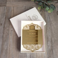 Laser Edge Gold Mirror Acrylic Party Invitation Cards with Laser Cut Pattern and Engraved Text
