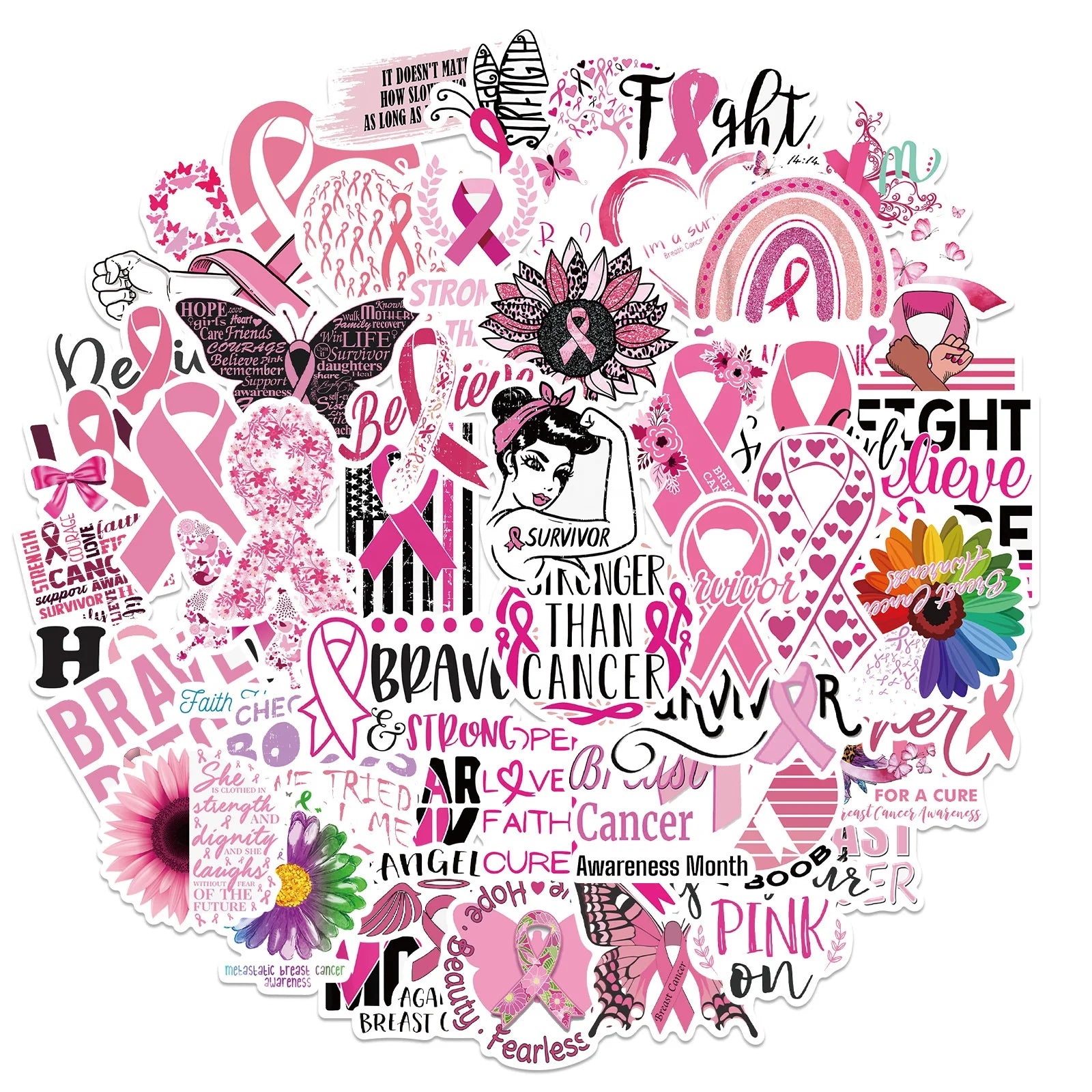 50Pcs Women Fight Lacticyl Disease Motivational Label Stickers for Girl Phone Case Luggage Laptop Book Decor Stickers