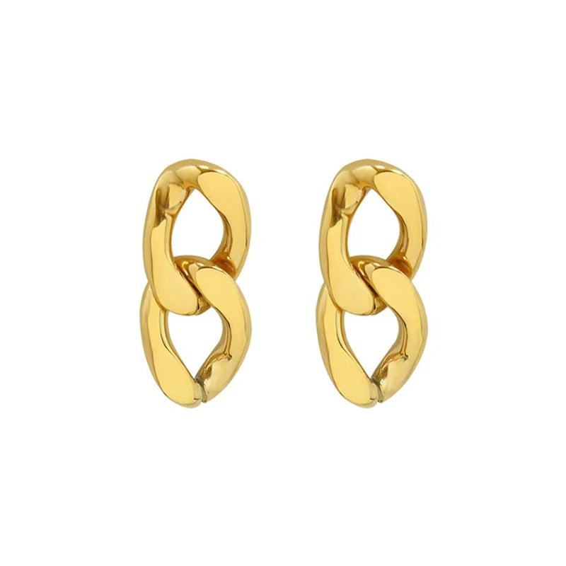 High End Waterproof Hypoallergenic Stainless Steel Women Earring Jewelry 18K Gold Plated Big Cuban Link Chain Stud Earrings