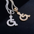New Wheelchair Baguette Handicap Sign Pendant Necklace Iced Out Cubic Zirconia Charm Pendants Hip Hop Men Tennis Chain Necklaces
