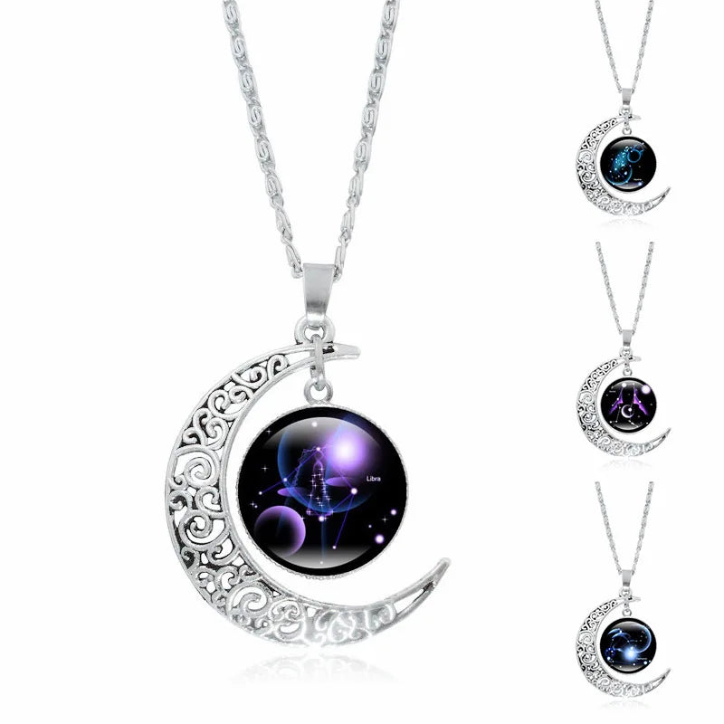 Twelve Attributes Gemstone Necklace Moon Pendant Necklace for Women Girls