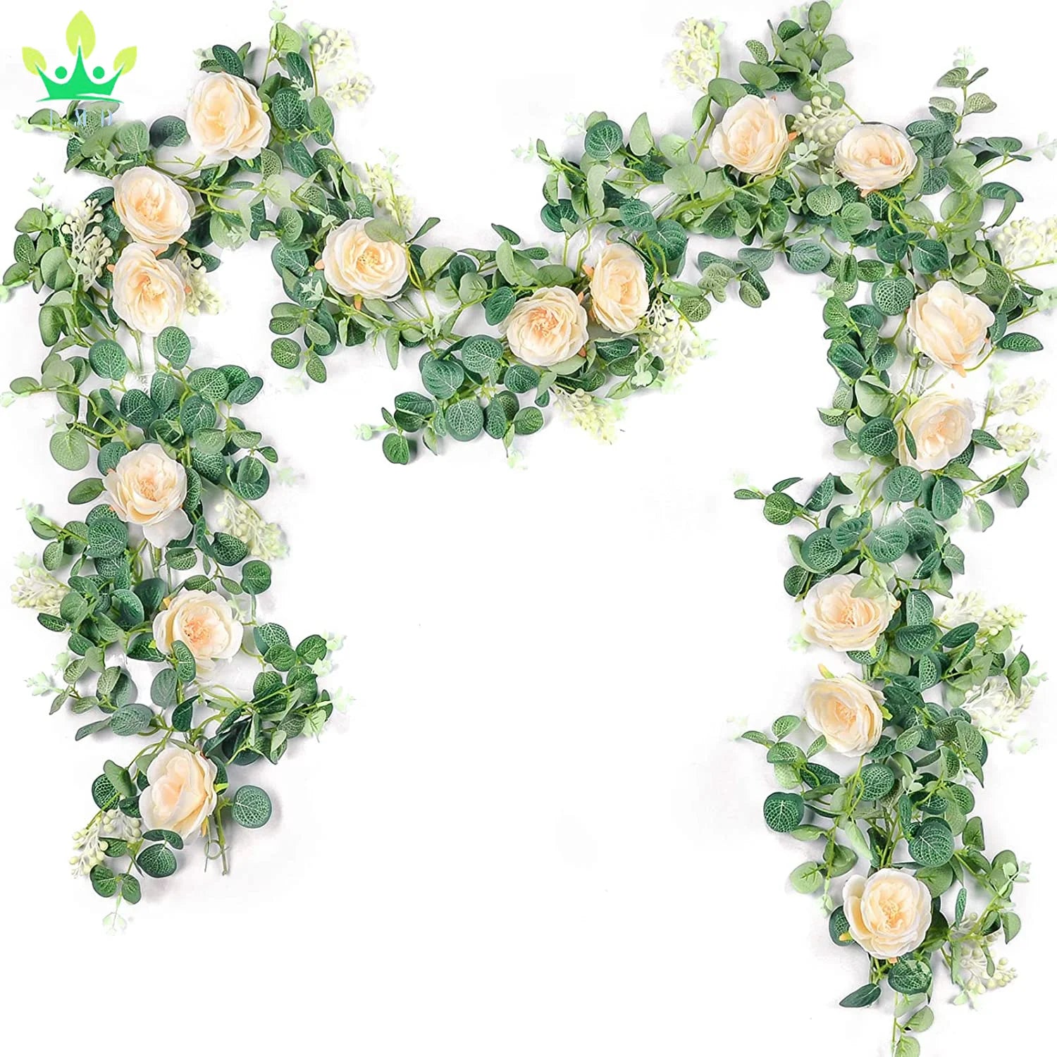 Artificial Eucalyptus Flower Garland With Rose Flower Vine Seeded Eucalyptus Leaves Greenery Garland for Wedding Backdrop Party