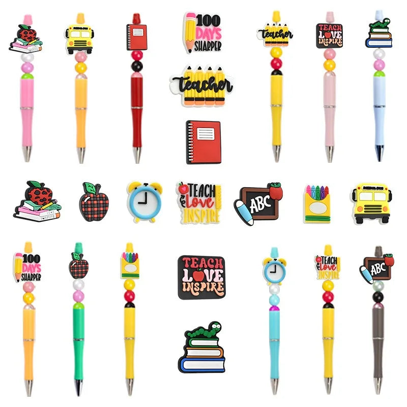 2024 Custom Diy PVC Making Pen Focal Beads School Series Silicone Focal Beads Pen Charms