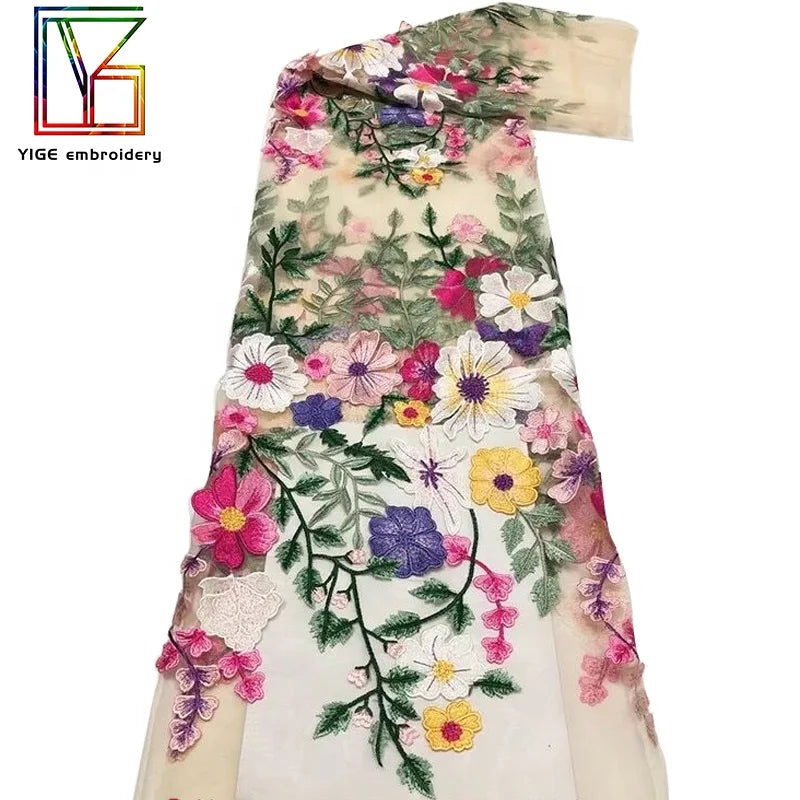 Luxury 3D Flowers Embroidery Lace Fabric Manufacturer Wholesale Dress Tulle Fabric  Bridal Wedding Dress French Net Lace