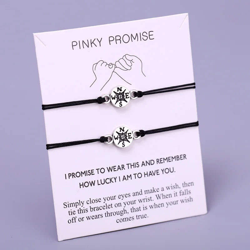 Mother Daughter Grandma Granddaughter Aunt Niece Friends Make a Wish Dream Pinky Promise Swear Compass Charm Couple Bracelet