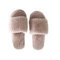 2022 Winter Women Furry Slippers Soft Plush Cross Faux Fur Shoes Indoor Ladies Platform Open Toe Fluffy House One Strap