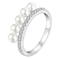 Pearl & CZ Studded Ring 925 Sterling Silver Rhodium Plated Stackable Design Jewelry Multiple Pearls Ring