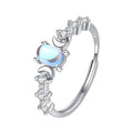 Merryshine S925 Sterling Silver Minimalist Moonstone Opal High-End Jewelry Cut Open Crescent Moon Ring for Women