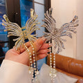 Exquisite Women's Sweet Style Rhinestone Butterfly Hair Claw Tassel Clips Pearl Hair Crab Barrette Headwear Ponytail Clip