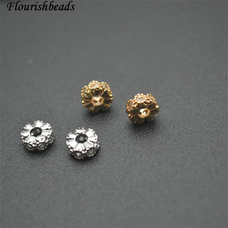 Wholesale New Style Anti Fading 18K Gold Plated CZ Pave Round Slice Spacer Beads for DIY Woman Jewelry Necklace Bracelet Making