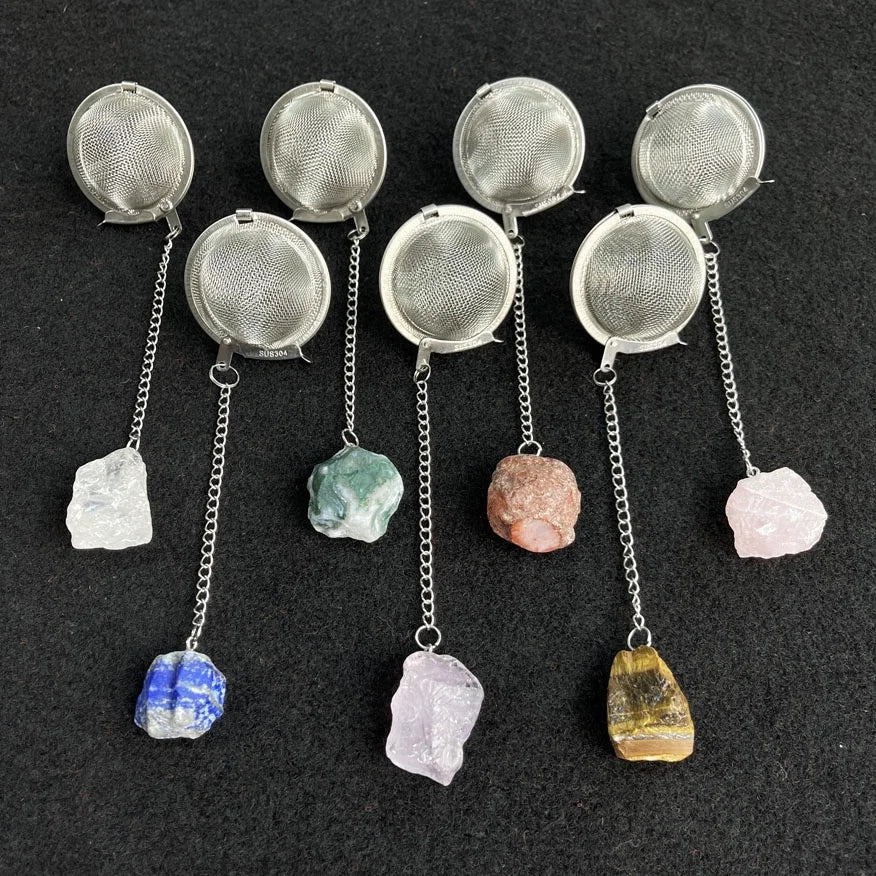 Wholesale SUS 304 Stainless Steel Wire Mesh Infuser Tea Ball Raw Rose Quartz Crystal Tea Strainer