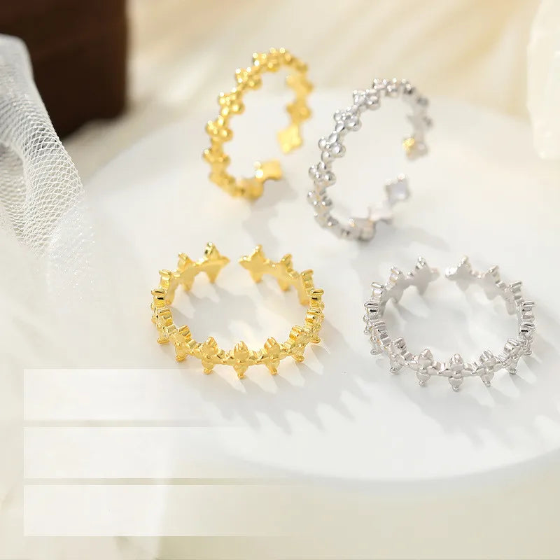 Fashion Minimalist Jewelry 925 Sterling Silver Four Petals Flower Shape Gold Plated Open Rings for Women Wedding Engagement