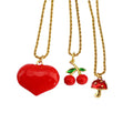 NS1375 Non Tarnish Funky Red Enamel Puffy Bubble Heart Cherry Mushroom Pendant Stainless Steel Rope Chain Women's Necklace