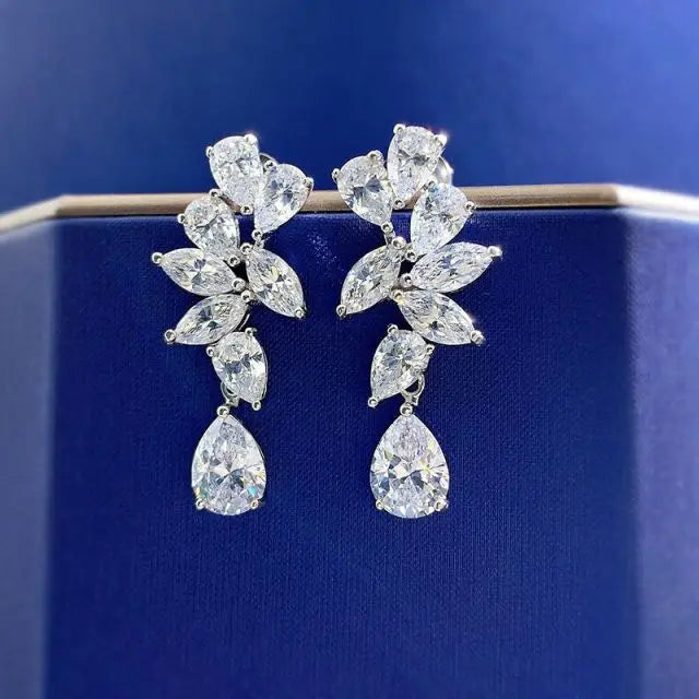 925 Sterling Silver Trendy Bridal Wedding Cubic Zirconia Marquise Teardrop Drop Earrings for Women Party Gift