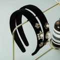 Custom Rhinestone Fashion Hair Accessories Pearls Black Velvet Wide Headband Hairband for Women