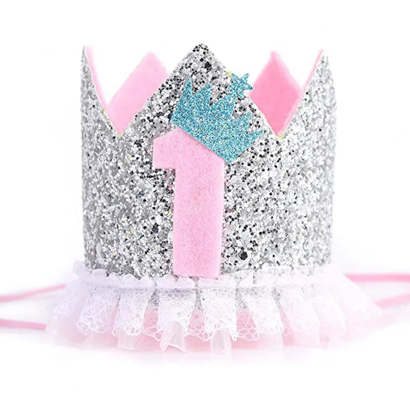 Hand-made Non Woven Fabric Baby First Birthday Party  Hat Princess Crown With Lace Edge