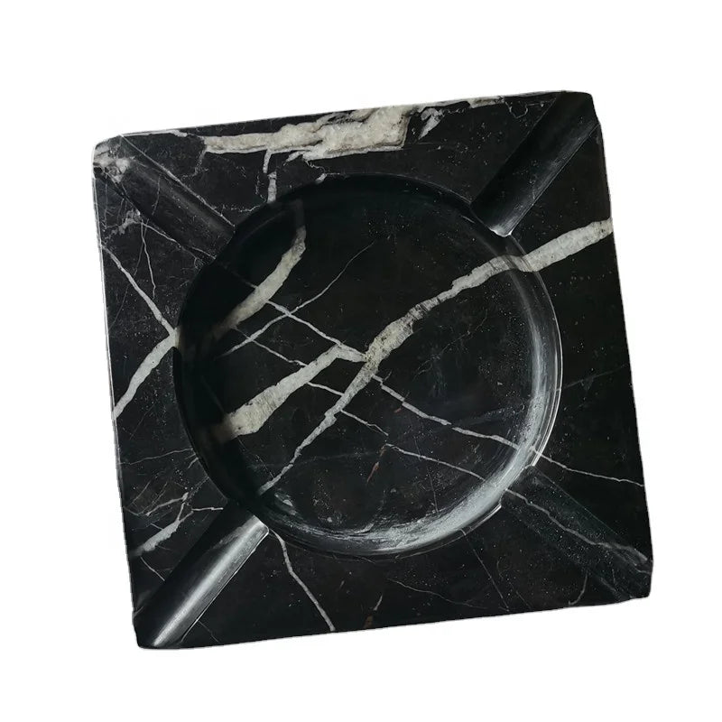 Custom Logo Size Standing Ashtrays Luxury Nordic Square Green Black Marble Ashtray Photos Onyx Jade Stone Cigar Ashtray
