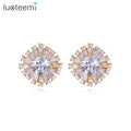 LUOTEEMI Wholesale Women Holiday Summer Must Have Champagne Gold Jewelry Cocktail Party Sparking Small Square CZ Stud Earrings