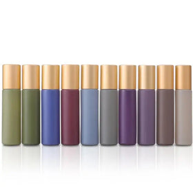 Customized Color 5ml 10ml Morandi Glass Roll on Bottle With Steel Roller and Matte Gold Cap for Cosmetic Perfume Essential Oil