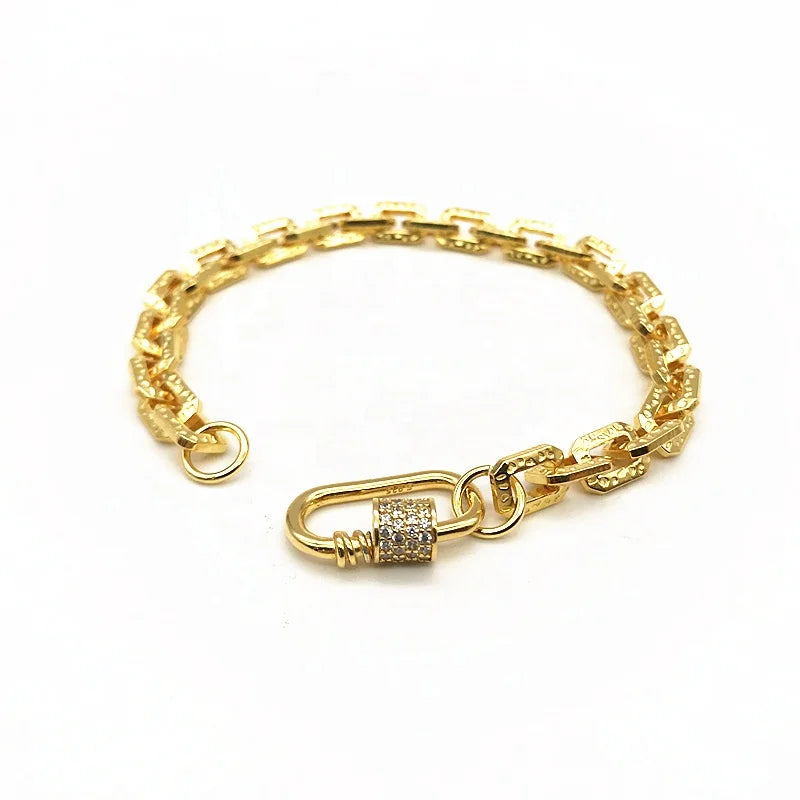 Good Luck Couple 925 Sterling Silver square Link Bracelet Zircon Jewelry for Women Yellow Gold Plated Clasp Necklace Connector