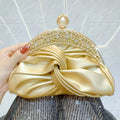 2025 Luxury Women Metallic Color Ruched Bags PU Clutch Handbags Chain Crossbody Bag Rhinestone Clasp Bags Shiny Evening Purse