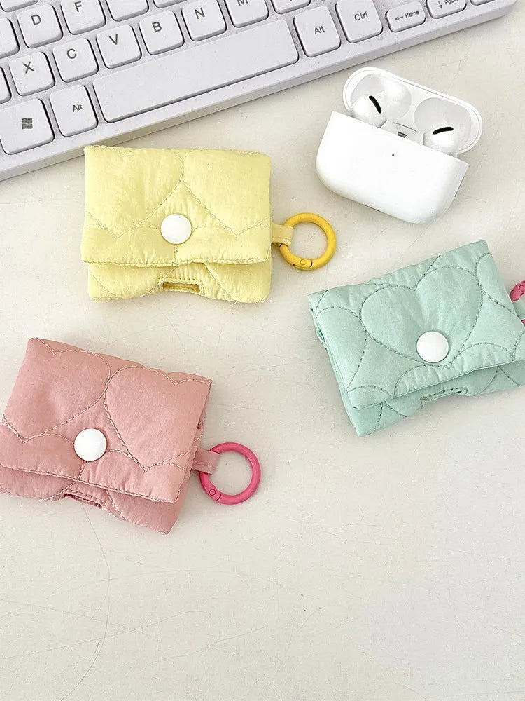 Portable Candy Color Cute Heart Earphone Case Storage Bag Charm Keyring Soft Korean Style Headphone Case Keychain Gifts