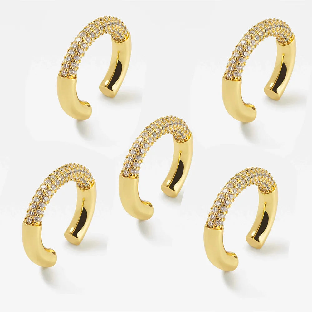 FUAMAY S925 Half Eternity Bold Earrings Gold Plated Ear Cuffs for Non-Pierced Ears Geometric Zircon Stones