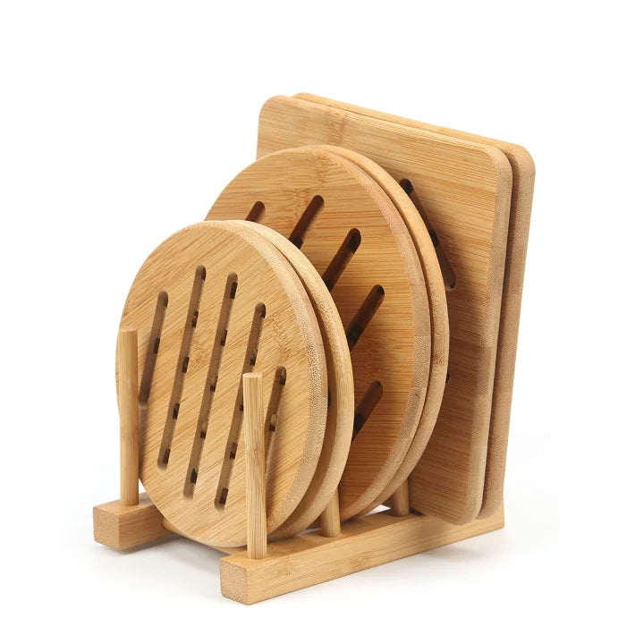 Restaurant Eco Friendly Bamboo Trivet Mat Hot Pot Holder Pads Drink Coasters for Kitchen