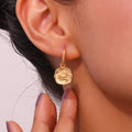 Engraved Sun Earings Twisted Square Drop Earrings 18K Gold Plated Anti-Tarnish Jewelry Fashion Accessory