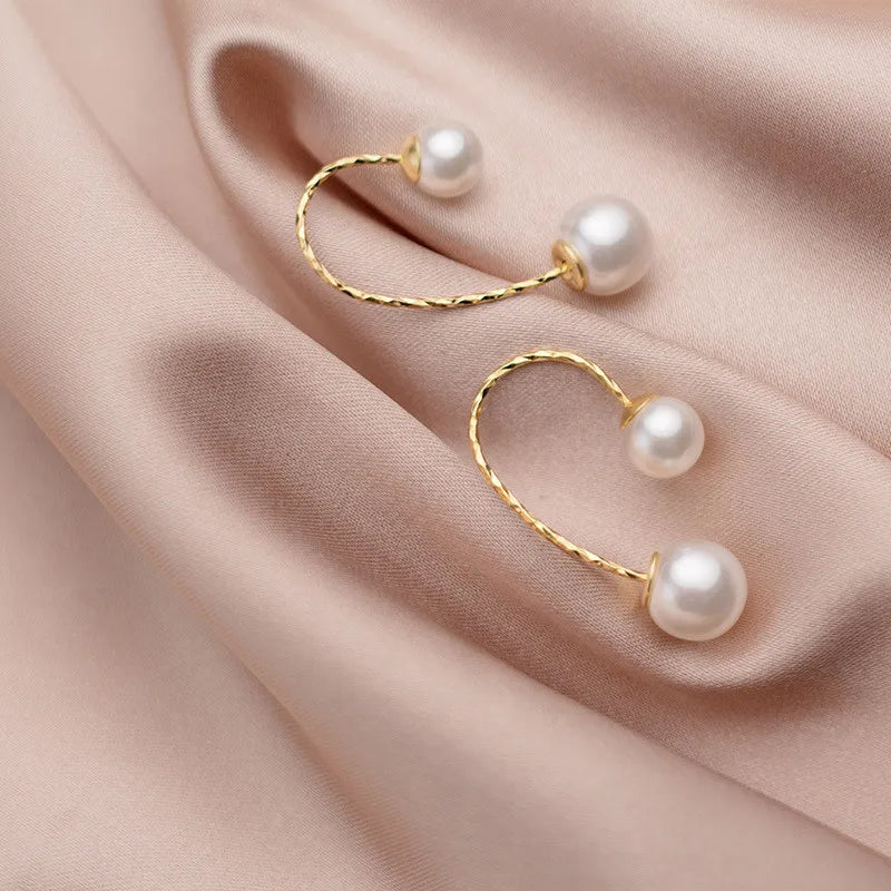 Customizable 925 Sterling Silver Minimalist Pearl Line Stud Earrings Trendy Fashion Accessories for Ladies' Wedding and Party