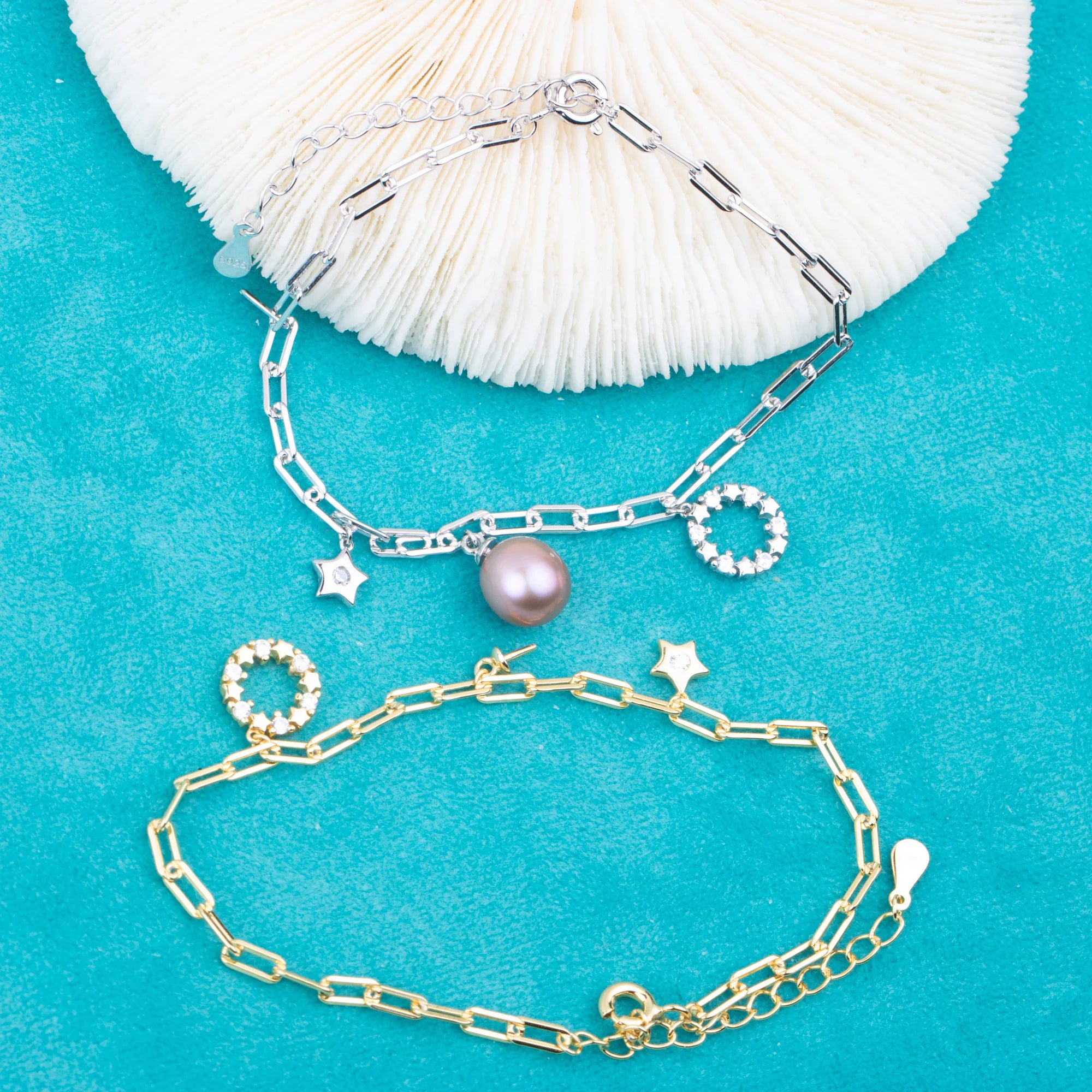 B010212  DIY 6-8mm Natural Freshwater Pearl Bracelet Accessory 925 Sterling Silver Adjustable Chain Bracelet for Women