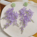 Elegant 80*34mm Purple Seed Beaded Button Patch Exaggerate Flower Tassel Flatback Charm for DIY Jewellery Making Raw Materials