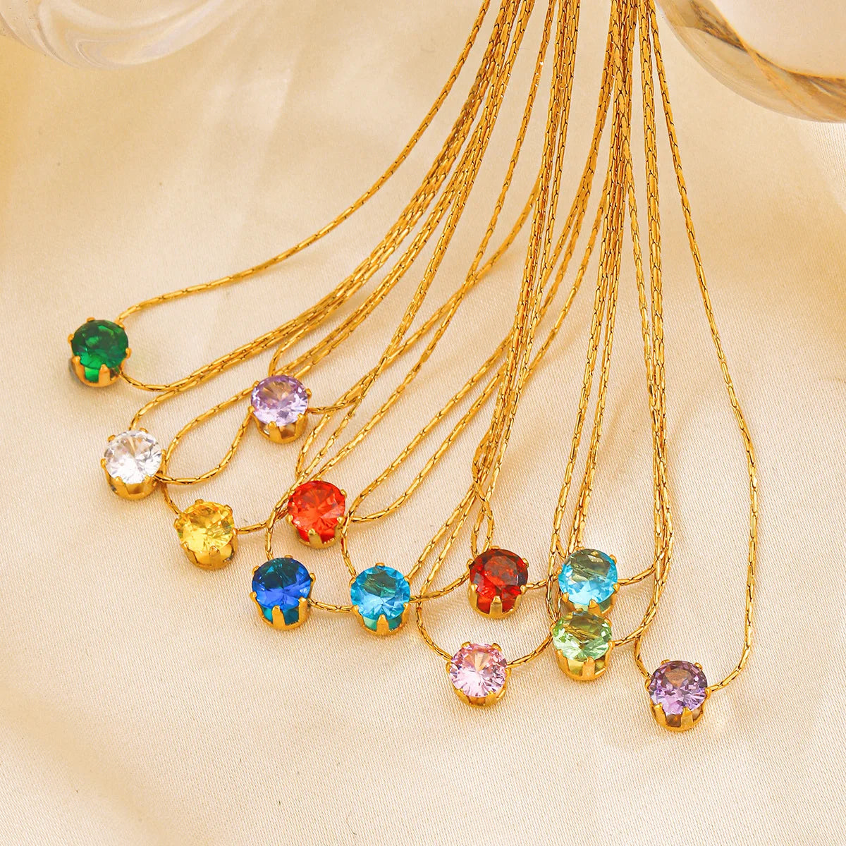 18K Gold Plated Stainless Steel Zodiac Birthstone Necklace with Colorful Water Drop Zircon Tarnish-Free Jewelry for Women