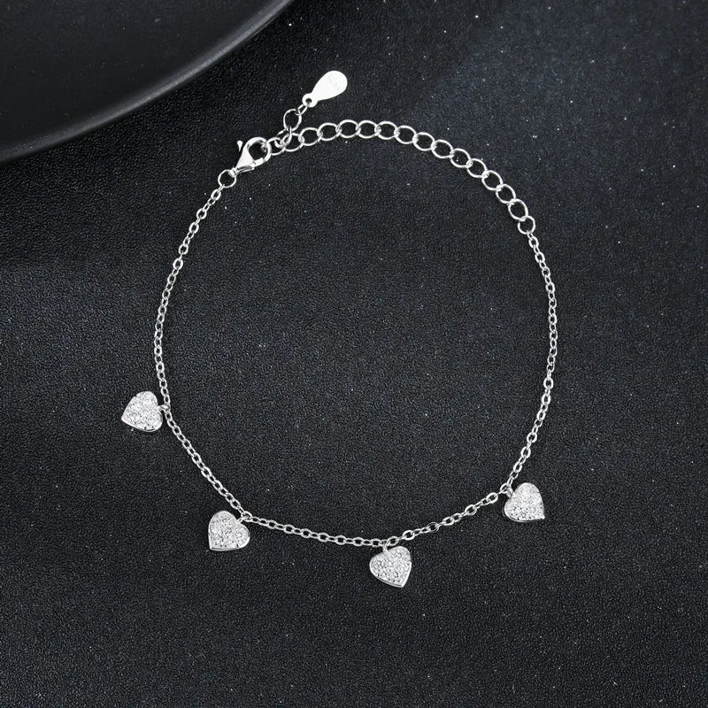 Hot Sale Fine Jewelry Charm Bracelets 925 Sterling Silver Heart Shaped Zircon Gift for Women
