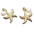 Anti Fading Gold Color Plating Natural Pearl Beads Star Starfish Earring Bracelet Charms for DIY Jewelry Making