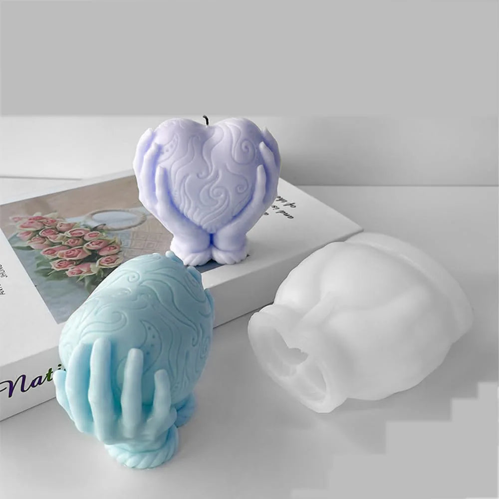 Valentine's DIY Candle Molds 3D Heart Shape Silicone for Gypsum Plaster & Concrete Hand Holding Love Design OPP Bag Packaging