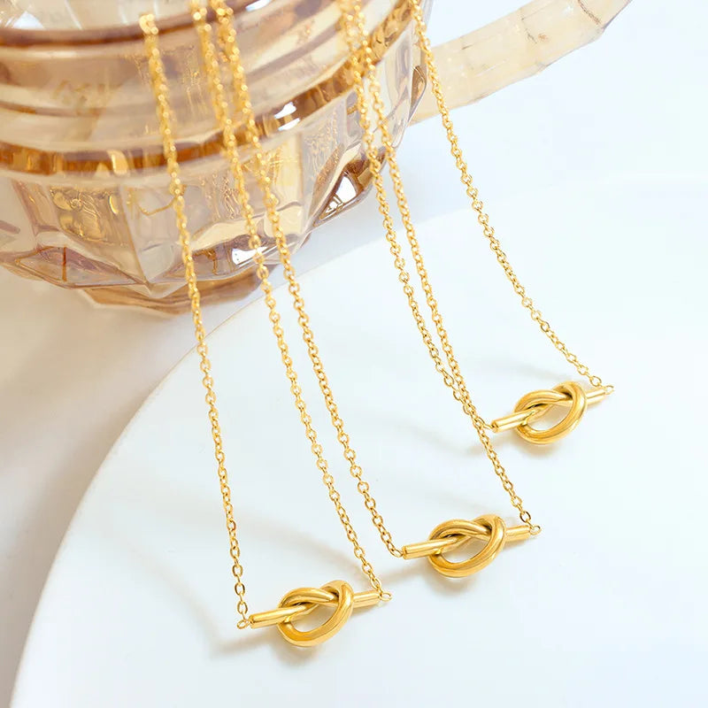 Stainless Steel Knot Chain Necklace for Women Gold Color Pendant Necklace Jewelry for Girl