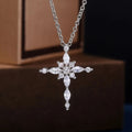 CAOSHI 2025 Religious Jewelry Flower Shape Cross Dainty Crystal Stone Pendant Necklaces Lady Silver Cross Zircon Necklaces Women