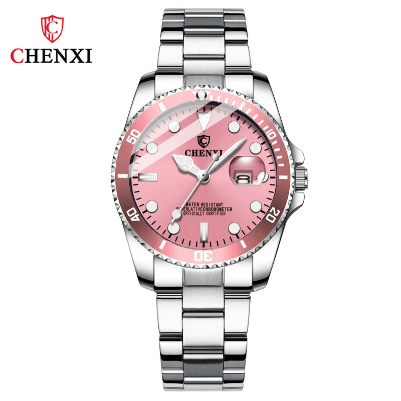 CHENXI 085A Luxury Lady Watches Classic Green Silver Stainless Steel Waterproof Casual Business Female Sport Wristwatch