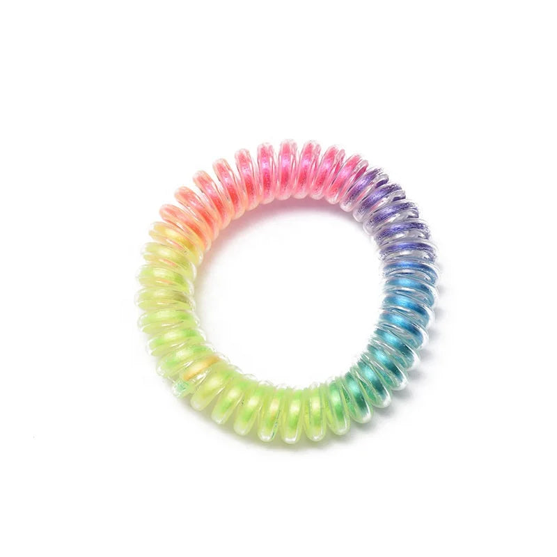 MIO Girls Cute Rainbow Telephone Cord Hair Tie No Crease Super Elastic Spiral Hair Tie Black Hair Coil